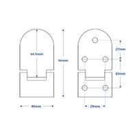 Cast Stainless Steel Concealed Hinge with Studs 94x49mm