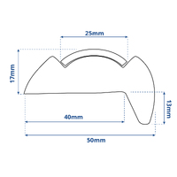 Gunwale Rub Rail Rigid PVC 50mm with 25mm Stainless Steel Insert 3.65m