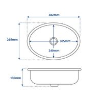 Stainless Steel Oval Sink 382x265x130mm