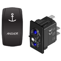 Rocker Switch with LED Laser Etched Cover Anchor (ON)/OFF/(ON)