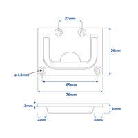 Ring Pull Flush Rectangle Stainless Steel -76x58mm