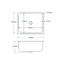 Stainless Steel Rectangle Sink 320x260x150mm