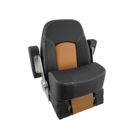 HM59 Flip-Up Helm Master Boat Seat Black / Cognac Embossed Diamond Stitching