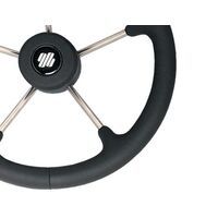 Steering Wheel V70B 5 Spoke Stainless Steel Black Grip 350mm