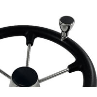 Steering Wheel Black Stainless Steel with Knob & Black Cap 343mm