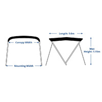 Oceansouth Bimini 2 Bow Aluminium Frame Blue Top Length 1.6m