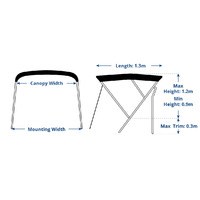 Oceansouth Whitewater Bimini Aluminium Frame Blue Top Length 1.3m
