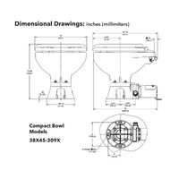 Jabsco Quiet Flush E2 Toilet Salt Water Compact Bowl
