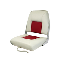 S40 Folding Padded Boat Seat - Off-White/Dark Blue Piping