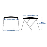 Oceansouth Bimini 3 Bow Aluminium Frame Blue or Grey Top Length 1.83m
