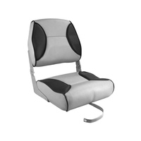 Deluxe High Back Folding Boat Seat - Off-White/Dark Blue