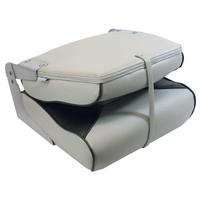 Deluxe High Back Folding Boat Seat - Off-White/Dark Blue