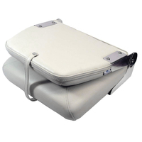 S40 Folding Padded Boat Seat - Off-White/Dark Blue Piping