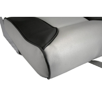 Deluxe High Back Folding Boat Seat - Off-White/Dark Blue