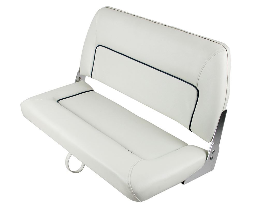 S90 Double Folding Bench Seat - Off White / Black Piping