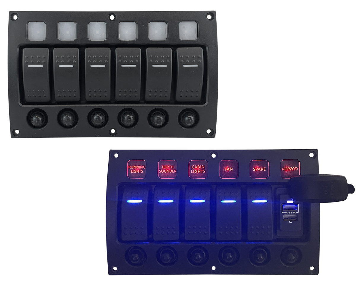 代引不可 MARINE BOAT WATERPROOF WHITE SWITCH PANEL CIRCUIT BREAKER GANG RED  LED ROCKER