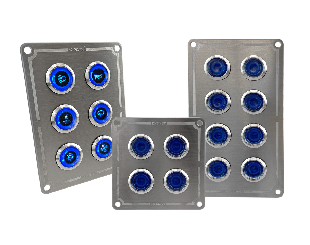 Stainless Steel Switch Panels with Blue LED On/Off Switches