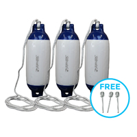 Boat Fender R20 White/Blue with Lanyard 507x140mm 3 Pack