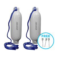 Boat Fender R40 Fender White 685x215mm with Lanyard 2 Pack