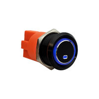 Black Push Button Switch Ring LED On/Off Blue 16A 12/24V