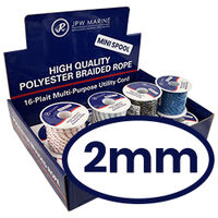 Polyester 16 Plait Rope Mini Spools 2mm x 30m (12 Pack Display Box)