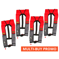 Multi-Buy 4x Ocean 150 Adult Auto Inflatable Life Jackets Grey/Red