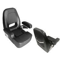 HM57 Flip-Up Boat Seat with Back Handle Black Smooth / Black Carbon