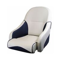 Ocean 51 Deluxe Flip Up Boat Seat - Off White/Dark Blue Carbon