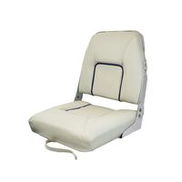 S40 Folding Padded Boat Seat - Off White/Dark Blue Piping