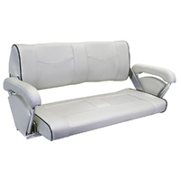 ST90 Double Flip-Back Boat Seat Off White/Dark Blue Piping