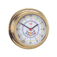 Clock with Code Flags Polished Brass White Face 120mm