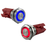 Water Resistant Stainless Steel Push Button Switch with Ring LED 15A 12/24V